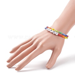 Colorful Acrylic Word & Glass Seed Beaded Wrap Bangle&nbsp;BJEW-JB08561