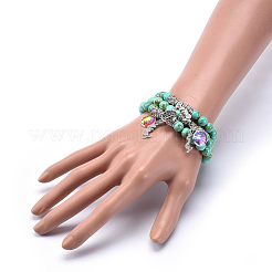 Synthetic Turquoise(Dyed) Beads Stretch Charm Bracelets&nbsp;BJEW-JB04024-M