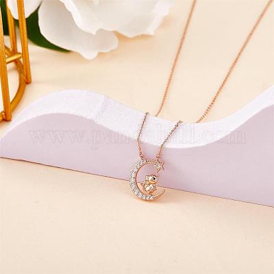 Chinese Zodiac Necklace Mouse Necklace 925 Sterling Silver Rose Gold Rat on the Moon Pendant Charm Necklace Zircon Moon and Star Necklace Cute Animal