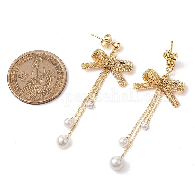 Brass Bowknot Dangle Stud Earrings&nbsp;EJEW-TA00402-1