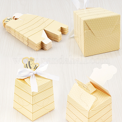 Paper with Polyester Ribbon Bees Candy Boxes&nbsp;CON-WH0079-70-1