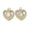 Brass Micro Pave Cubic Zirconia Pendants, Cadmium Free & Lead Free, with Shell, Heart, Real 18K Gold Plated, 19x18x3mm, Hole: 3mm