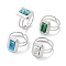304 Stainless Steel Ring, Adjustable Synthetic Mixed Stone Rings, Rectangle, 12x16mm, Inner Diameter: Adjustable