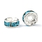 Brass Grade A Rhinestone Spacer Beads, Cadmium Free & Lead Free, Straight Flange, Rondelle, Silver, Aquamarine, 6mm, Hole: 1mm