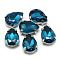 Sew on Rhinestone, Multi-strand Links, Glass Rhinestone, with 201 Stainless Steel Prong Settings, Garments Accessories, Faceted, teardrop, Teal, 25x18x8mm, Hole: 1.2mm