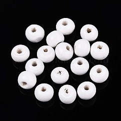 Spray Painted Round Natural Schima Wood Beads, White, 6~6.5x4.5~5mm, Hole: 1.6~1.8mm