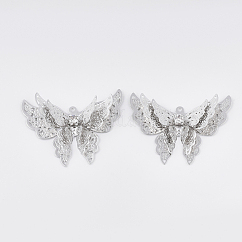 Brass Pendants, with Crystal Rhinestone, Cadmium Free & Nickel Free & Lead Free, Butterfly, Platinum, 26x34.5x8.5mm, Hole: 1mm
