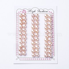 Natural Cultured Freshwater Pearl Beads, Half Drilled, Round, Pink, 7~8x6.5~7mm, Hole: 1mm