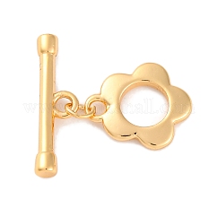 Rack Plating Eco-Friendly Brass Toggle Clasps, Cadmium Free & Nickel Free & Lead Free, Long-Lasting Plated, Flower, Real 18K Gold Plated, 20mm, Ring: 14x12x1.5mm, Hole: 1.8mm, Bar: 6x19.5x3mm, Hole: 1.8mm,