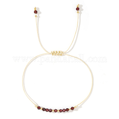 Natural Birthstone Braided Bead Bracelets for Women, Garnet, with Brass Beads, Inner Diameter: 11 inch(28cm)