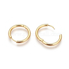 Ion Plating(IP) 304 Stainless Steel Hoop Earrings, Manual Polishing Huggie Earrings, Real 18K Gold Plated, 12 Gauge, 18x2mm, Pin: 0.8mm(±0.1mm), Inner Diameter: 14mm