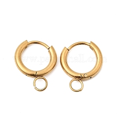 Stainless Steel Huggie Hoop Earring Findings, Ion Plating(IP), 304 Stainless Steel Pin with 201 Stainless Steel Horizontal Loop, Real 18K Gold Plated, 16x12x2mm, Hole: 2.7mm, Pin: 0.8mm