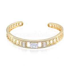 Cubic Zirconia Rectangle Open Cuff Bangle&nbsp;BJEW-N014-014