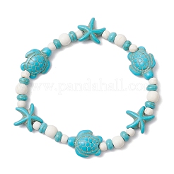 Starfish & Turtle Synthetic Turquoise Beads Stretch Bracelets for Women&nbsp;BJEW-JB11921-01