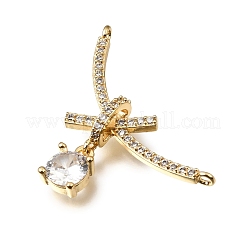 Brass Micro Pave Clear Cubic Zirconia Connector Charms&nbsp;CU-CBA3569-04G-A