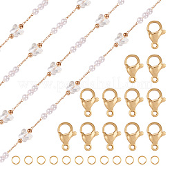 DIY Brass Glass Butterfly and Plastic Imitation Pearl Beaded Chains Necklace Jewelry Kits&nbsp;DIY-TA0010-49