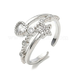 Brass Micro Pave Cubic Zirconia Cuff Open Rings&nbsp;RJEW-C163-11P
