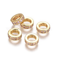 Brass Cubic Zirconia Rondelle European Beads&nbsp;KK-E772-02F-G