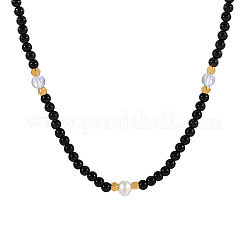 Elegant Round Natural Black Onyx(Dyed & Heated) & Glass & Freshwater Pearl Beaded Necklaces&nbsp;WB9753