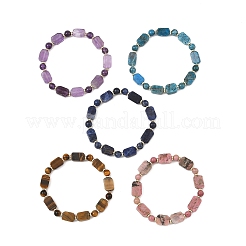 Natural Mixed Stone Rectangle and Round Beaded Stretch Bracelets&nbsp;BJEW-JB14493