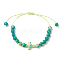 Adjustable Synthetic Ocean White Jade & Turquoise Beads Braided Bead Bracelets&nbsp;BJEW-JB11297-03