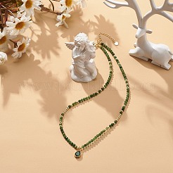 Cubic Zirconia Teardrop Pendant Necklace with Natural Emerald Beaded Chains&nbsp;NJEW-JN04121-05