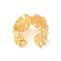 Brass Tropical Leaf Wrap Open Cuff Ring for Women&nbsp;RJEW-A015-08G