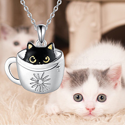 Black Cat in Cup Alloy Enamel Pendant Necklaces for Women&nbsp;FS-WG88A58-01