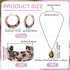 Teardrop Leopard Print Plastic Pendant Necklace & Hoop Earring & Cuff Bangle for Women&nbsp;SJEW-WH0006-10