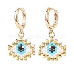 Japanese Seed Braided Rhombus with Evil Eye Dangle Hoop Earrings&nbsp;EJEW-MZ00002-02
