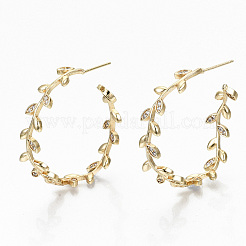 Brass Micro Pave Clear Cubic Zirconia Half Hoop Earrings&nbsp;KK-R117-024-NF