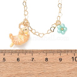 304 Stainless Steel Enamel Cute Cat Shape with Flower Pendant Necklaces for Women&nbsp;SA-CBA8F25-01B