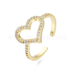 Cubic Zirconia Heart Open Cuff Ring&nbsp;RJEW-N035-111
