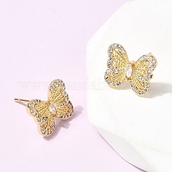 Butterfly Brass Micro Pave Clear Cubic Zirconia Stud Earrings&nbsp;EJEW-H180-19G