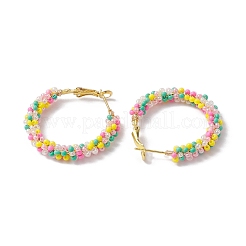 Colorful Glass Seed Beads Hoop Earrings&nbsp;EJEW-MZ00151