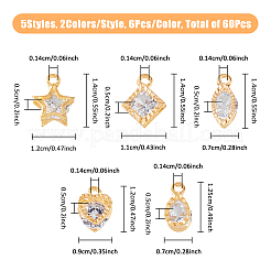 60Pcs 10 Styles Alloy Clear Cubic Zirconia Charms&nbsp;ZIRC-FH0001-46