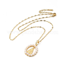 Resin Pearl Beaded Saint Pendant Necklace with Cubic Zirconia&nbsp;LS-NJEW-F299-03G