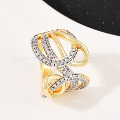 Brass Micro Pave Cubic Zirconia Adjustable Open Cuff Rings&nbsp;RJEW-C140-17G