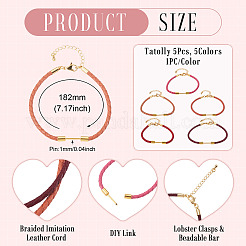5Pcs 5 Colors 3MM Braided Round Imitation Leather Cord Bracelet Making&nbsp;MAK-TA0001-35A