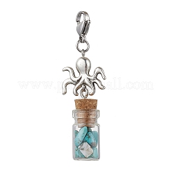 Glass Wishing Bottle  with Synthetic Turquoise Chip Beads inside Pendant Decorations&nbsp;HJEW-JM03043