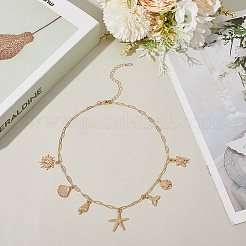 Summer Beach Theme Brass Paperclip chain Necklaces for Women&nbsp;NJEW-WH20004-11G