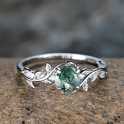 Oval & Leaf 925 Sterling Silver with Moss Agate Finger Rings&nbsp;FS-WGF1EFD-05