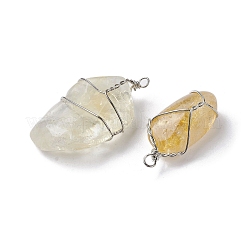 Natural Citrine Copper Wire Wrapped Pendants&nbsp;G-C110-06B-P