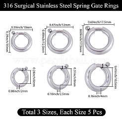 15Pcs 3 Styles 316 Surgical Stainless Steel Spring Gate Rings&nbsp;STAS-BBC0007-83