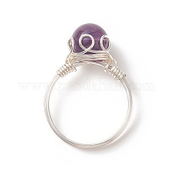 Natural Amethyst Braided Bead Finger Ring&nbsp;RJEW-TA00066-03