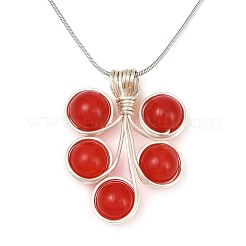 Leaf Copper Wire Wrapped Dyed Red Natural Malaysia Jade Beaded Pendant Necklaces&nbsp;NJEW-JN05218-02