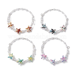 Starfish Synthetic Turquoise & Imitated Pearl Acrylic & Glass Twisted Bugle Beaded Bracelets for Women&nbsp;BJEW-JB11850