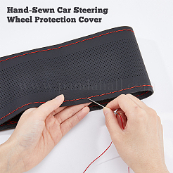 Microfiber Leather & Nylon DIY Hand Sewing Steering Wheel Cover&nbsp;FIND-FH0006-64B