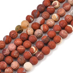 Frosted Natural Red Jasper Beads Strands&nbsp;G-C270-M01-6mm