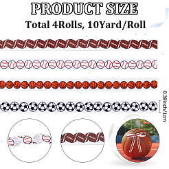 4 Rolls 4 Styles  Sport Ball Theme Polyester Printed Grosgrain Ribbon&nbsp;OCOR-CP0001-21